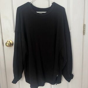 Free People Waffle Knit Black Long Sleeve Thermal
